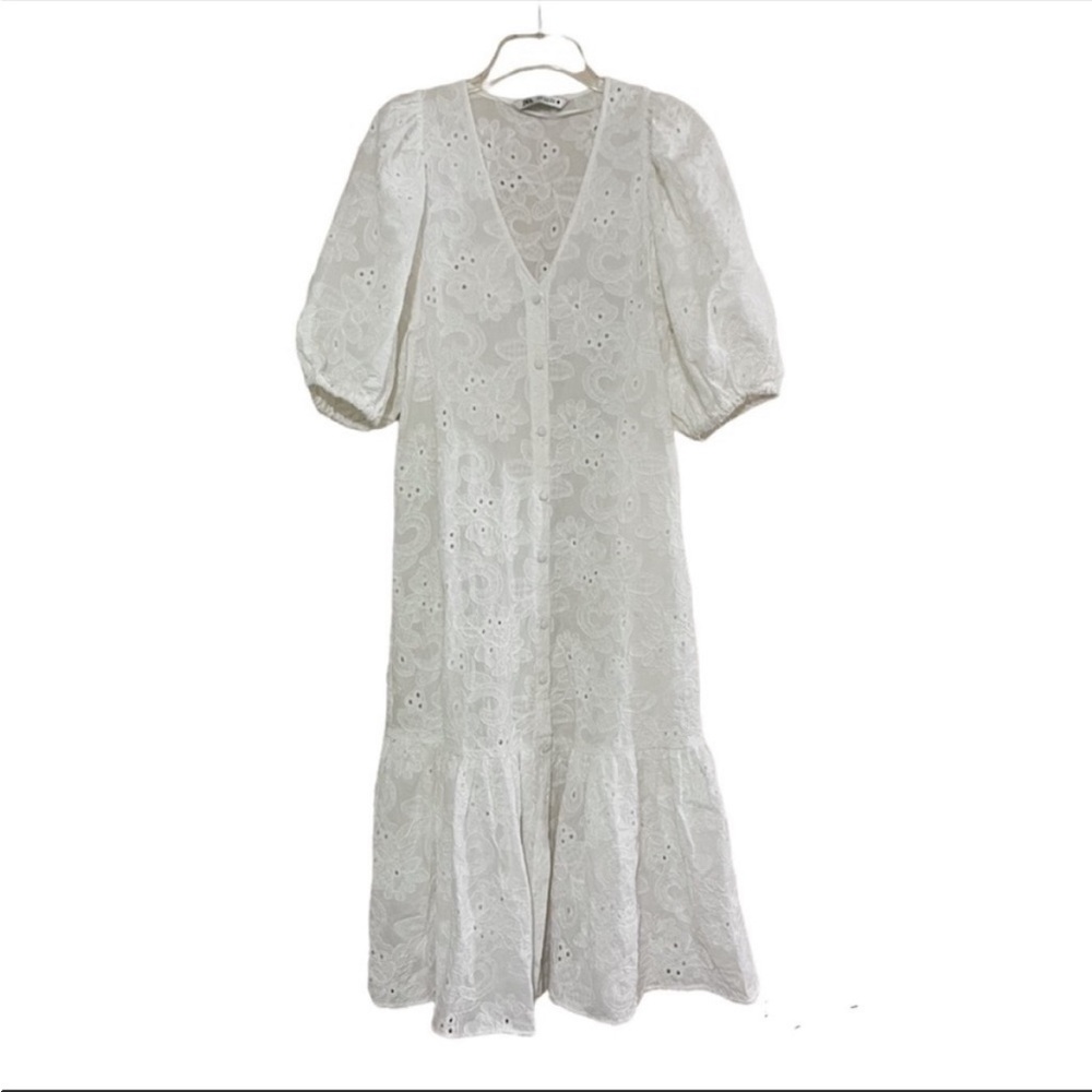 Zara white lace embroidered boho dress XS - Picture 4 of 8